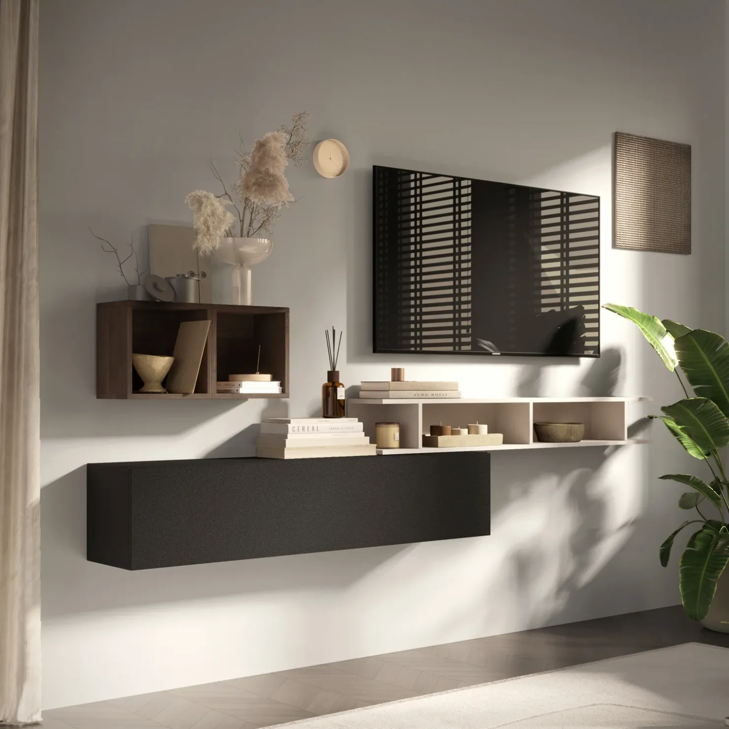 Garnero Arredamenti Parete attrezzata sospesa 190x120h cm moderna beige rovere scuro ossido Sunset 87 Hot