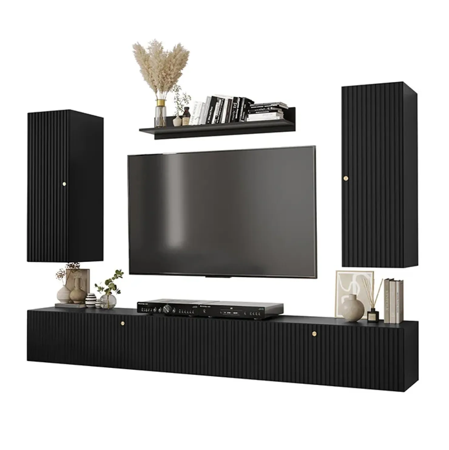 Garnero Arredamenti Parete attrezzata sospesa 250x165h cm nero Kiruna 3 Nero Opaco Hot