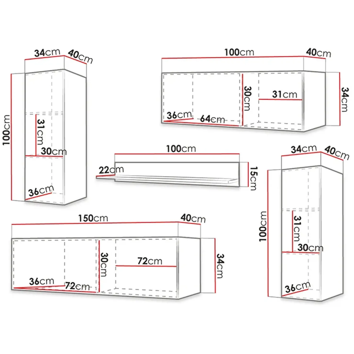 Garnero Arredamenti Parete attrezzata sospesa 250x165h cm nero Kiruna 3 Nero Opaco Hot