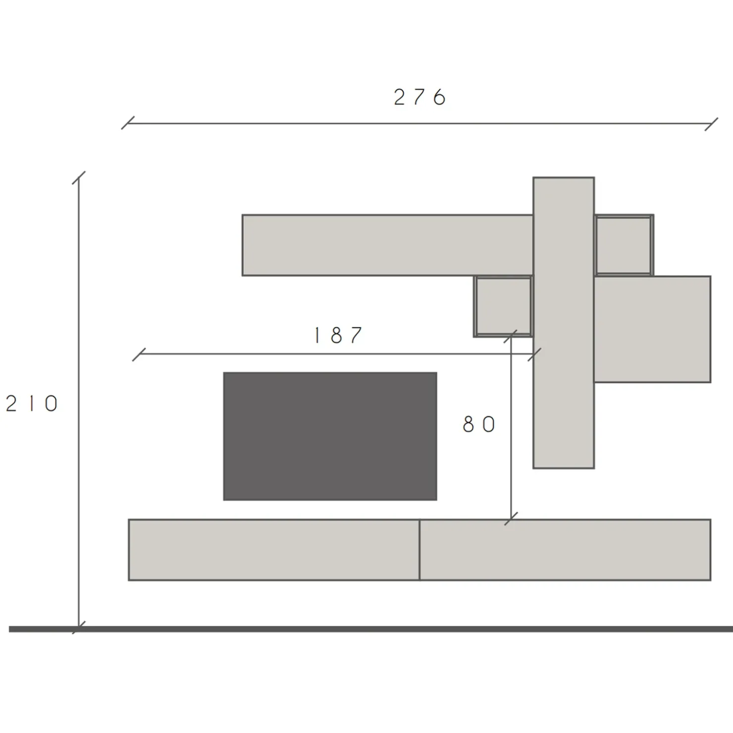 Garnero Arredamenti Parete attrezzata sospesa 276x210h cm moderna grigio antracite Sunset 84 Best