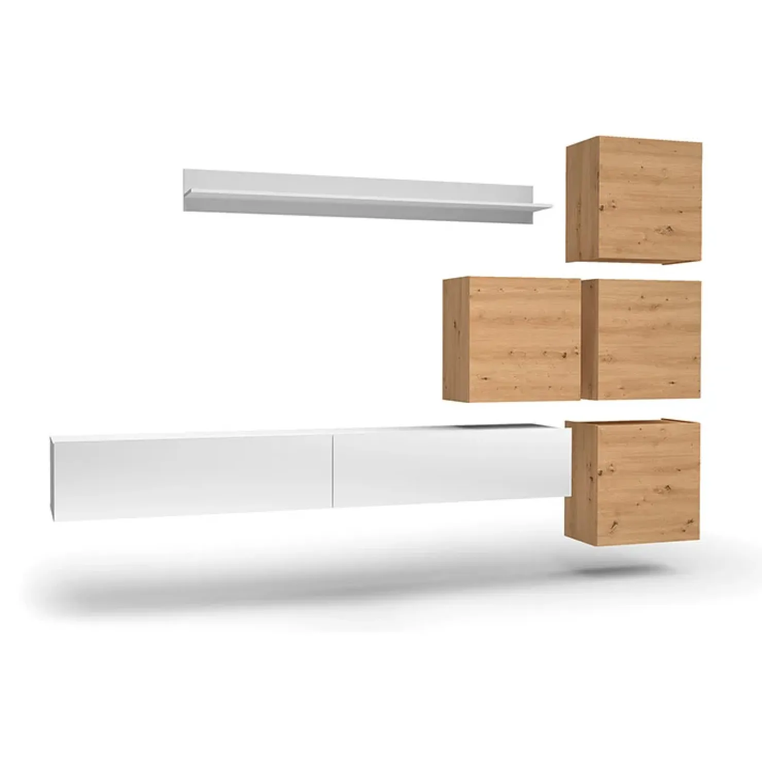 Garnero Arredamenti Parete attrezzata sospesa 300x210h cm bianco lucido rovere Tempus Bianco Lucido - Rovere Online