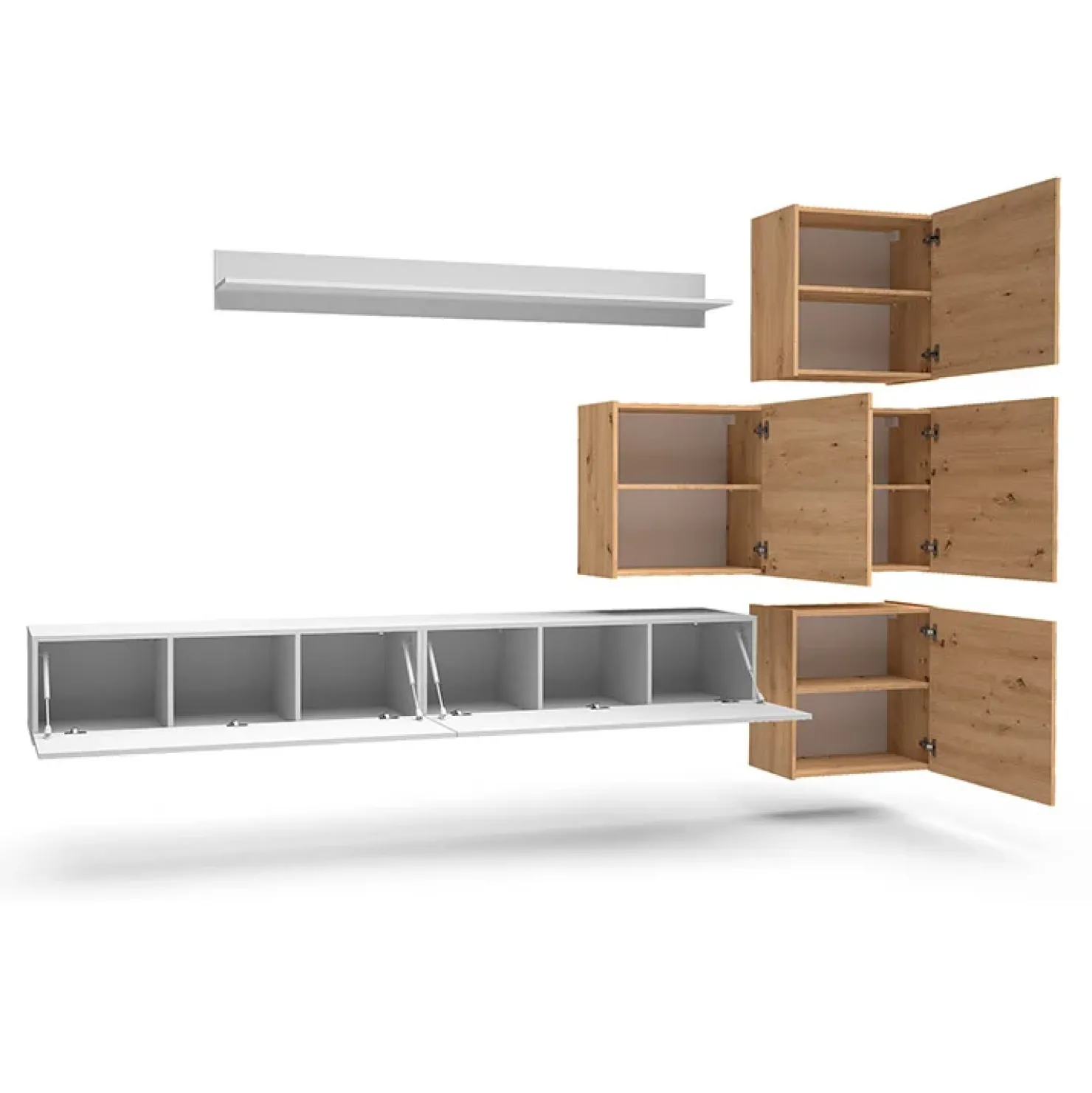 Garnero Arredamenti Parete attrezzata sospesa 300x210h cm bianco lucido rovere Tempus Bianco Lucido - Rovere Online