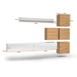 Garnero Arredamenti Parete attrezzata sospesa 300x210h cm bianco lucido rovere Tempus Bianco Lucido - Rovere Online