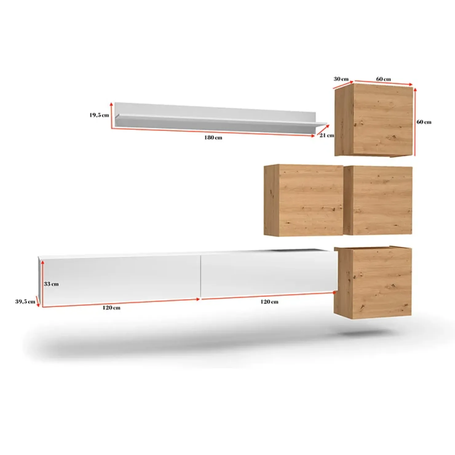 Garnero Arredamenti Parete attrezzata sospesa 300x210h cm bianco lucido rovere Tempus Bianco Lucido - Rovere Online