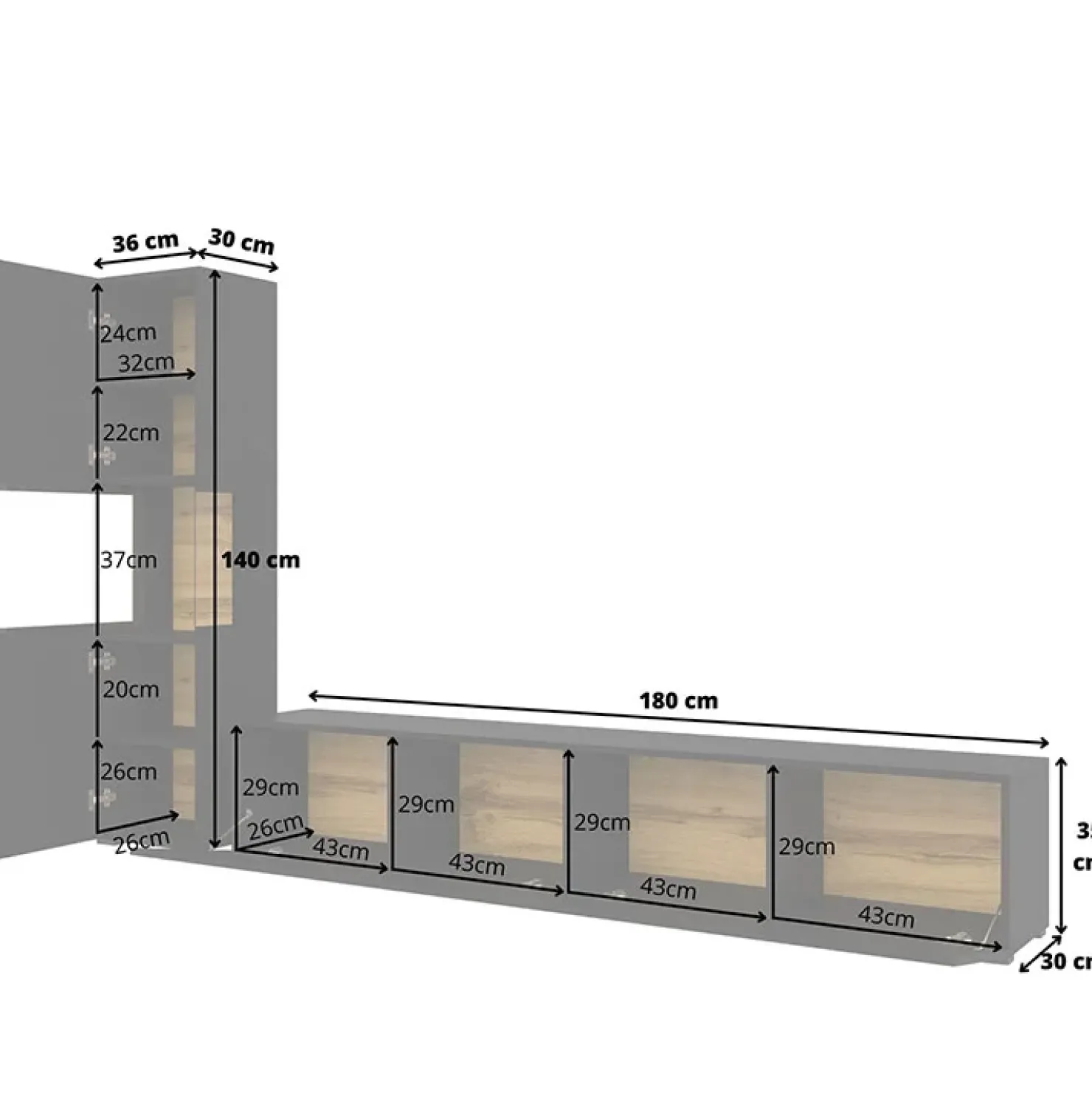 Garnero Arredamenti Parete attrezzata sospesa 226x140h cm nero rovere Fusion 1 Nero Opaco Clearance