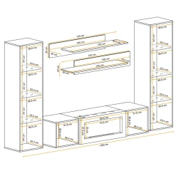 Garnero Arredamenti Parete attrezzata sospesa 260x170h cm con biocamino e vetrine bianco M Gihome® Bianco Lucido Best