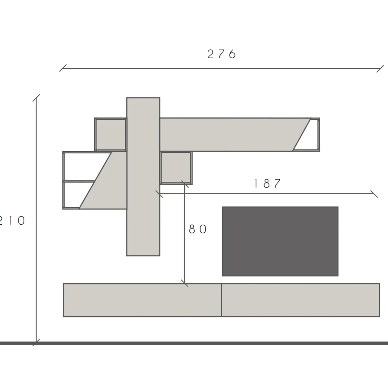 Garnero Arredamenti Parete attrezzata sospesa 276x210h cm moderna beige ossido rovere chiaro Sunset 79 Outlet