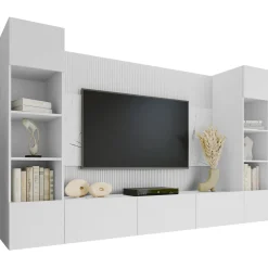 Garnero Arredamenti Parete attrezzata sospesa 260x150h cm con colonne bianco cannettato effetto marmo Ilaria Bianco Opaco Outlet