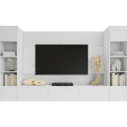 Garnero Arredamenti Parete attrezzata sospesa 260x150h cm con colonne bianco cannettato effetto marmo Ilaria Bianco Opaco Outlet