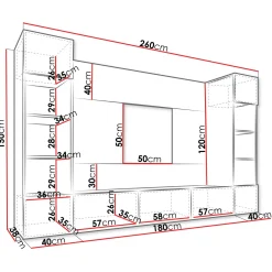 Garnero Arredamenti Parete attrezzata sospesa 260x150h cm con colonne bianco cannettato effetto marmo Ilaria Bianco Opaco Outlet