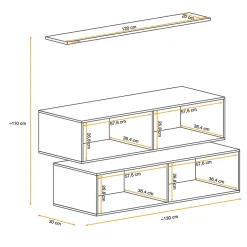 Garnero Arredamenti Parete attrezzata sospesa 130x110h cm moderna bianco nero Geo 19 Nero Opaco - Bianco Lucido Online