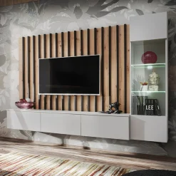 Garnero Arredamenti Parete attrezzata sospesa 220x148h cm nero rovere grigio perla Violina Hot