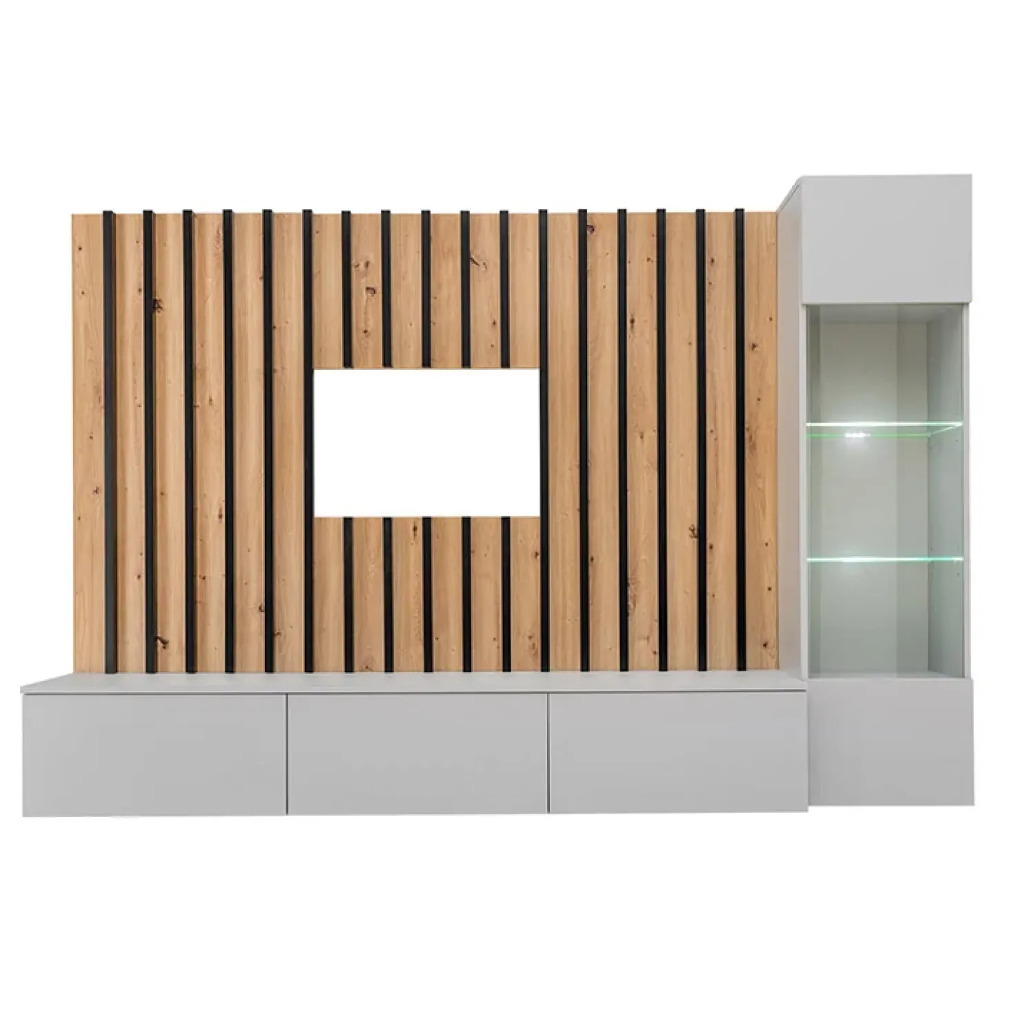 Garnero Arredamenti Parete attrezzata sospesa 220x148h cm nero rovere grigio perla Violina Hot