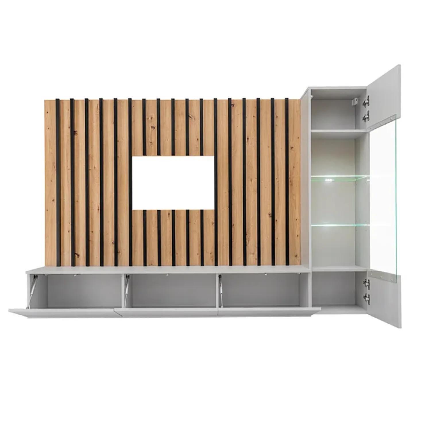 Garnero Arredamenti Parete attrezzata sospesa 220x148h cm nero rovere grigio perla Violina Hot