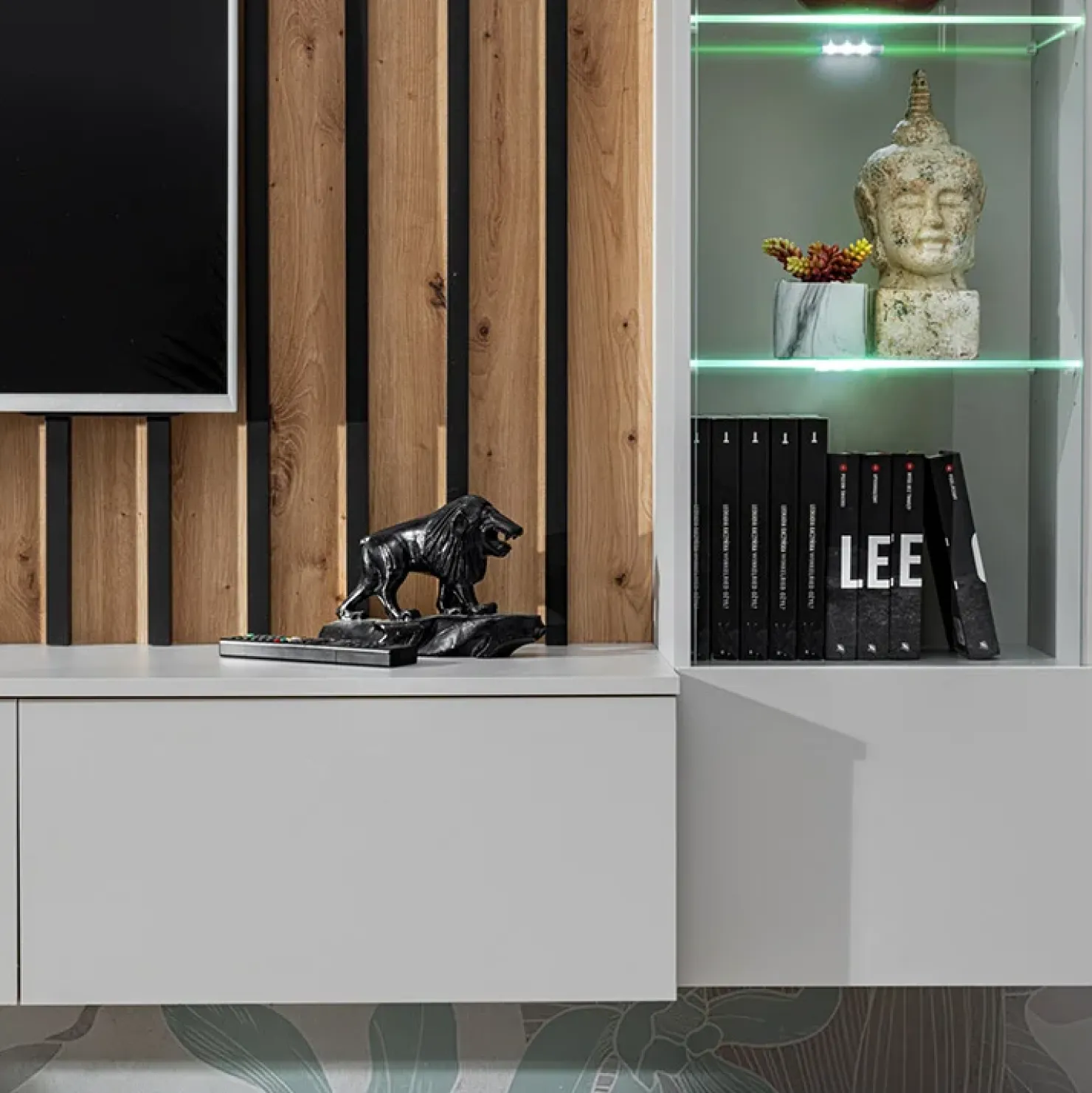 Garnero Arredamenti Parete attrezzata sospesa 220x148h cm nero rovere grigio perla Violina Hot