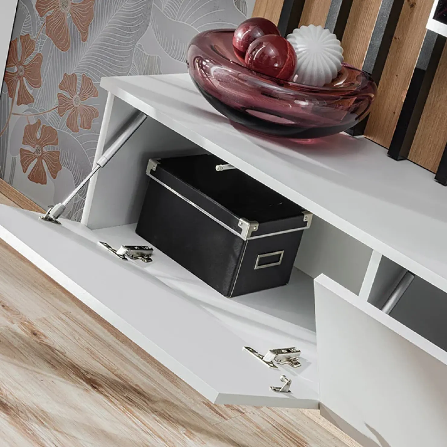 Garnero Arredamenti Parete attrezzata sospesa 220x148h cm nero rovere grigio perla Violina Hot