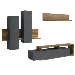 Garnero Arredamenti Parete attrezzata 219x 205h cm soggiorno antracite spatolato noce Megan Gihome® Noce - Antracite New