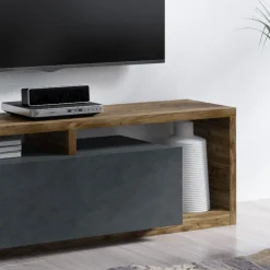 Garnero Arredamenti Parete attrezzata 219x 205h cm soggiorno antracite spatolato noce Megan Gihome® Noce - Antracite New