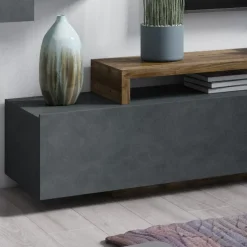 Garnero Arredamenti Parete attrezzata 219x 205h cm soggiorno antracite spatolato noce Megan Gihome® Noce - Antracite New