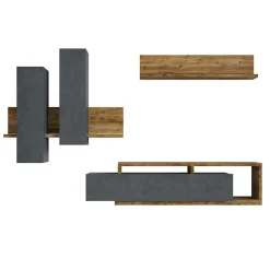Garnero Arredamenti Parete attrezzata 219x 205h cm soggiorno antracite spatolato noce Megan Gihome® Noce - Antracite New