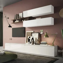 Garnero Arredamenti Parete attrezzata 276x190cm bianco lucido rovere scuro Sunset 21 Noce - Bianco Lucido Discount