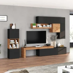 Garnero Arredamenti Parete attrezzata 350x200h cm antracite rovere Block 1 Antracite - Rovere Hot