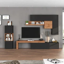 Garnero Arredamenti Parete attrezzata 350x200h cm antracite rovere Block 1 Antracite - Rovere Hot