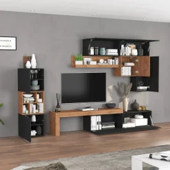 Garnero Arredamenti Parete attrezzata 350x200h cm antracite rovere Block 1 Antracite - Rovere Hot