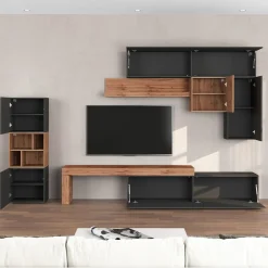 Garnero Arredamenti Parete attrezzata 350x200h cm antracite rovere Block 1 Antracite - Rovere Hot