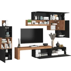 Garnero Arredamenti Parete attrezzata 350x200h cm antracite rovere Block 1 Antracite - Rovere Hot