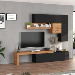 Garnero Arredamenti Parete attrezzata 270x200h cm antracite rovere Block 2 Antracite - Rovere Discount