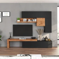 Garnero Arredamenti Parete attrezzata 270x200h cm antracite rovere Block 2 Antracite - Rovere Discount