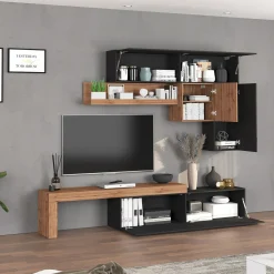 Garnero Arredamenti Parete attrezzata 270x200h cm antracite rovere Block 2 Antracite - Rovere Discount