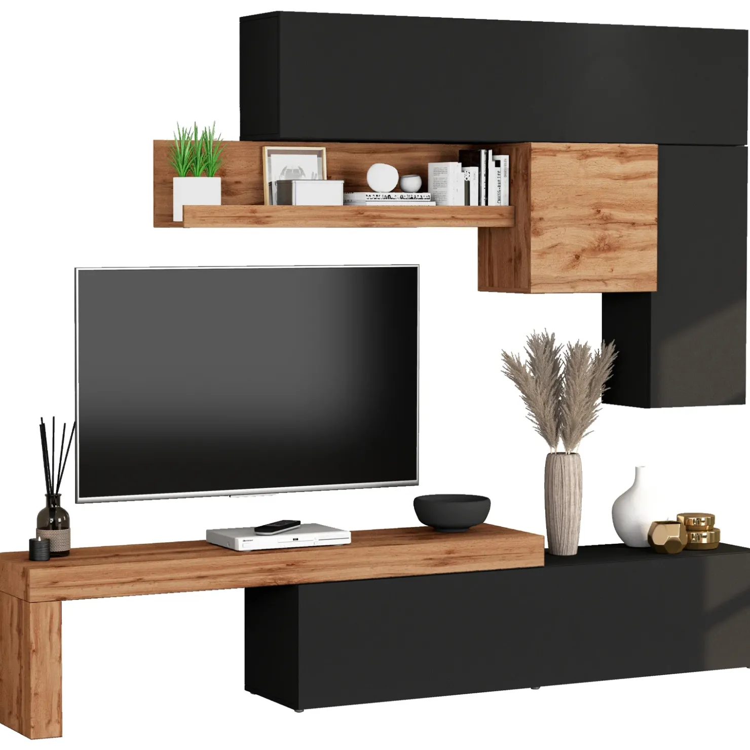 Garnero Arredamenti Parete attrezzata 270x200h cm antracite rovere Block 2 Antracite - Rovere Discount