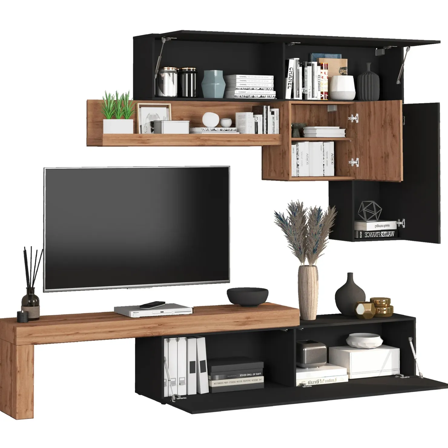 Garnero Arredamenti Parete attrezzata 270x200h cm antracite rovere Block 2 Antracite - Rovere Discount