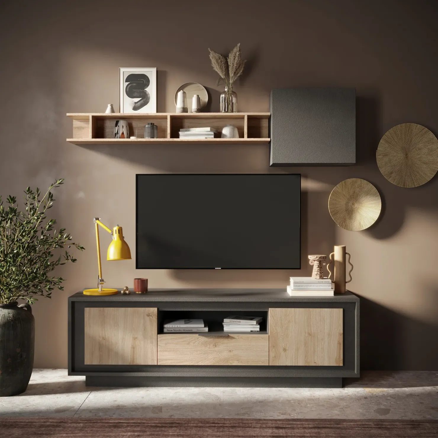 Garnero Arredamenti Parete attrezzata 180x200h cm antracite rovere chiaro Deluxe Antracite - Rovere Discount