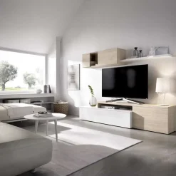 Garnero Arredamenti Parete attrezzata 201x143h cm angolare rovere bianco Sahara Gihome® Discount