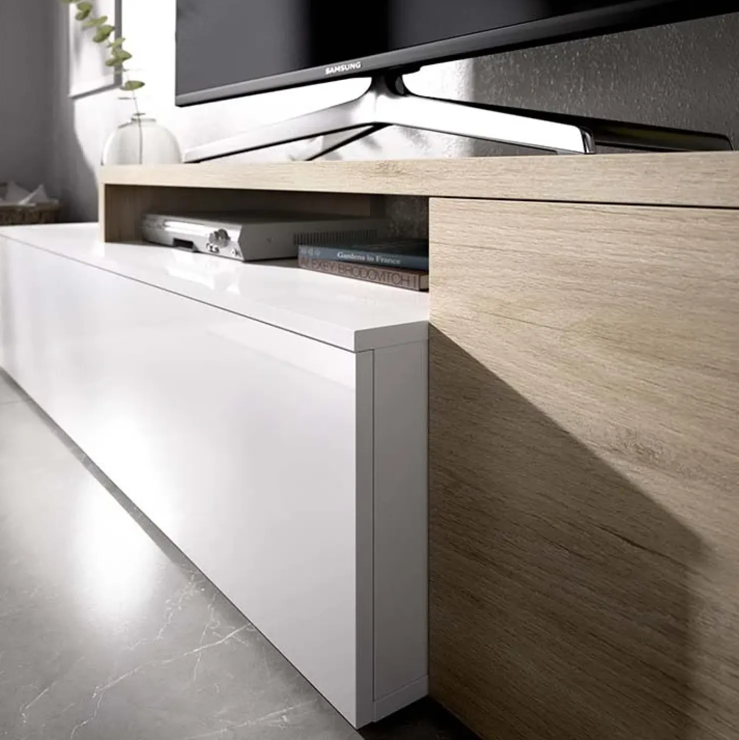 Garnero Arredamenti Parete attrezzata 201x143h cm angolare rovere bianco Sahara Gihome® Discount