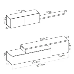 Garnero Arredamenti Parete attrezzata 201x143h cm angolare rovere bianco Sahara Gihome® Discount