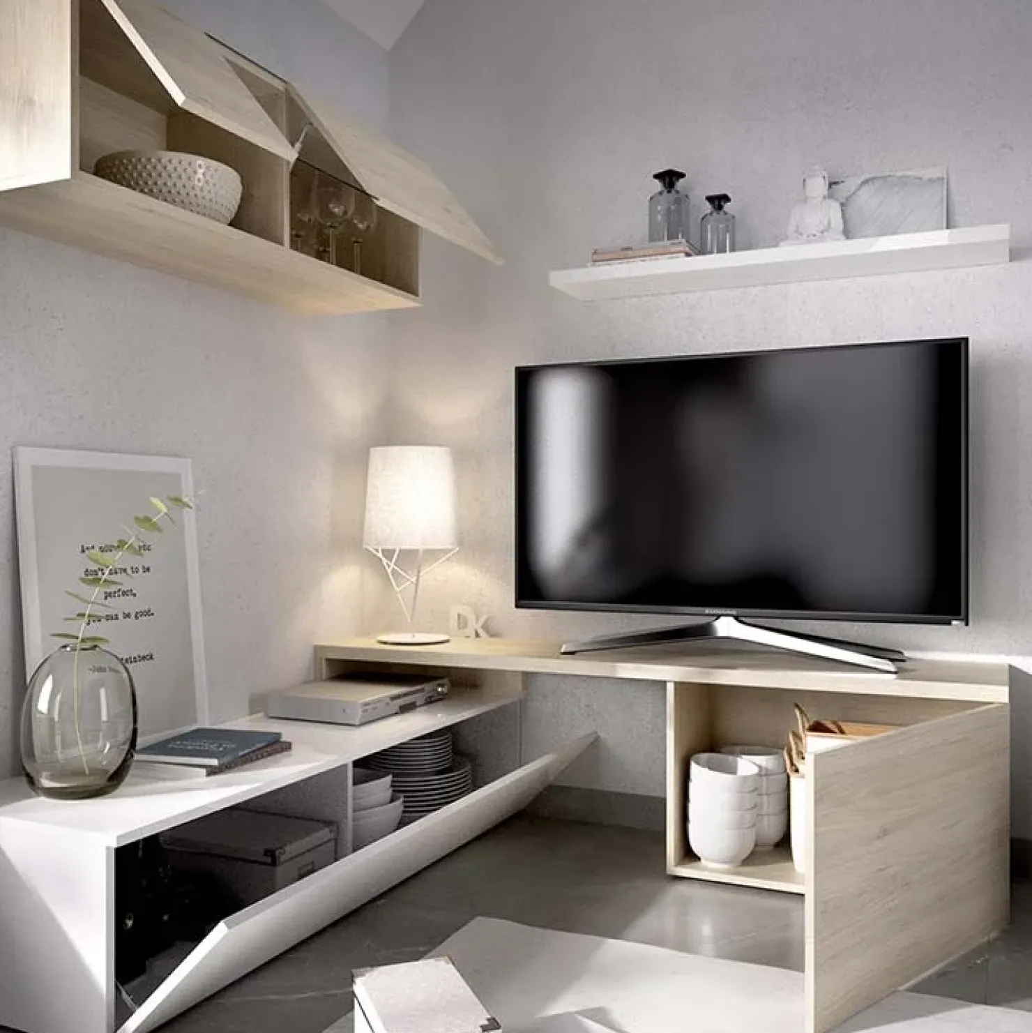 Garnero Arredamenti Parete attrezzata 201x143h cm angolare rovere bianco Sahara Gihome® Discount