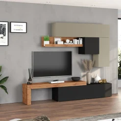 Garnero Arredamenti Parete attrezzata 270x200h cm antracite tortora rovere Block 2 Tortora - Antracite New