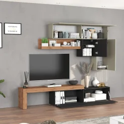 Garnero Arredamenti Parete attrezzata 270x200h cm antracite tortora rovere Block 2 Tortora - Antracite New