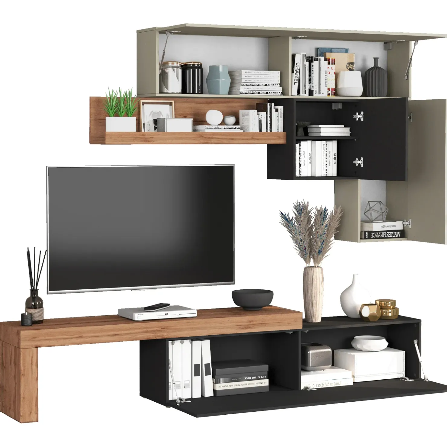 Garnero Arredamenti Parete attrezzata 270x200h cm antracite tortora rovere Block 2 Tortora - Antracite New