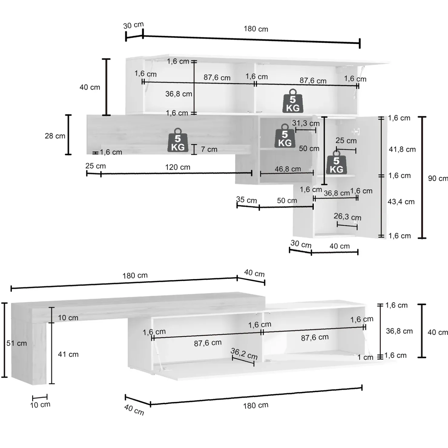 Garnero Arredamenti Parete attrezzata 270x200h cm antracite tortora rovere Block 2 Tortora - Antracite New