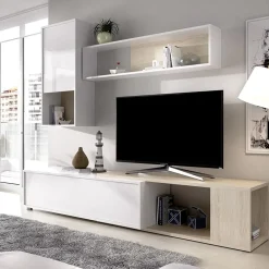 Garnero Arredamenti Parete attrezzata 180x220h cm angolare moderna rovere bianco lucido Flip Best