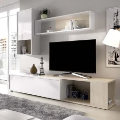 Garnero Arredamenti Parete attrezzata 180x220h cm angolare moderna rovere bianco lucido Flip Best