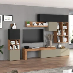 Garnero Arredamenti Parete attrezzata 350x200h cm antracite tortora rovere Block 3 Tortora - Antracite Discount