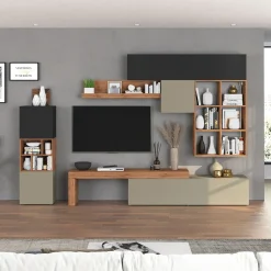 Garnero Arredamenti Parete attrezzata 350x200h cm antracite tortora rovere Block 3 Tortora - Antracite Discount