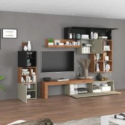 Garnero Arredamenti Parete attrezzata 350x200h cm antracite tortora rovere Block 3 Tortora - Antracite Discount