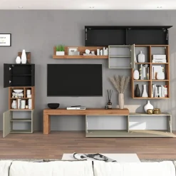 Garnero Arredamenti Parete attrezzata 350x200h cm antracite tortora rovere Block 3 Tortora - Antracite Discount